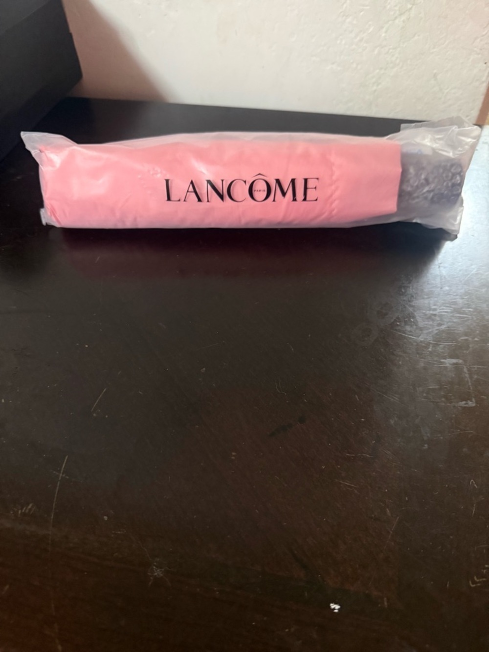 Lancôme Pink Compact Umbrella with Black Handle